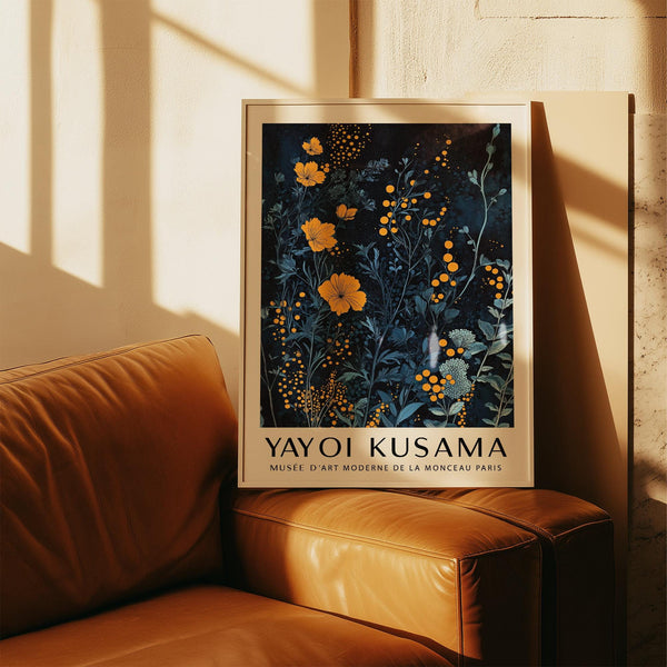 Graphic orange and blue wall art for moody and modern interiors