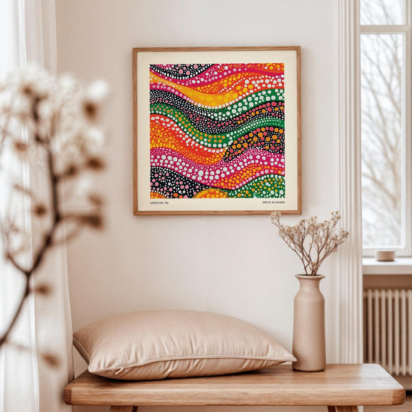 Kusama-style abstract art colorful with multicolored dotted patterns