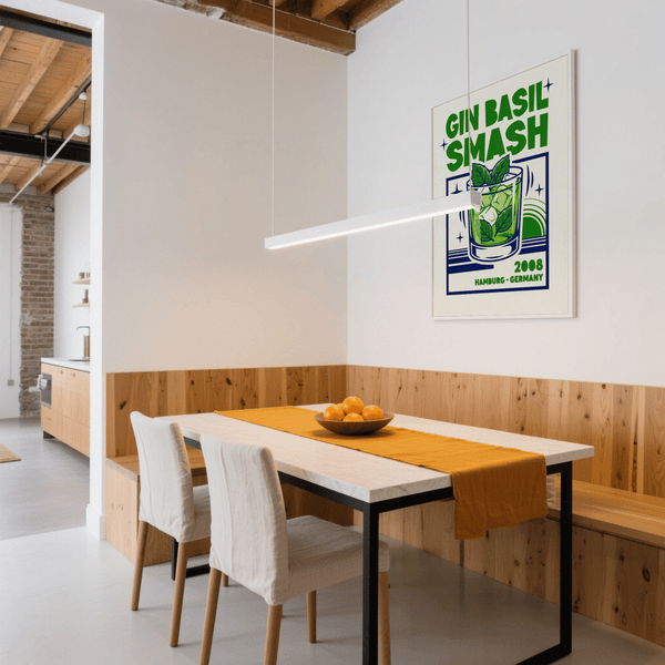 Bright Gin Basil Smash Poster, Green and Blue, ideal for living room wall art