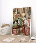 Vintage Dog Wall Art with classic furnishings in Green and Pink, best for living area wall art