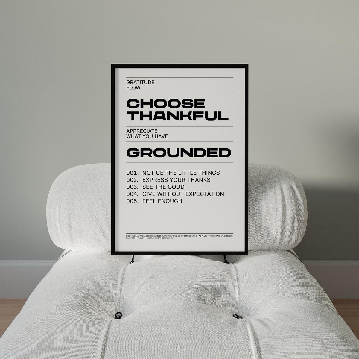 Black and white Gratitude Wall Art ideal for mindful modern home décor.