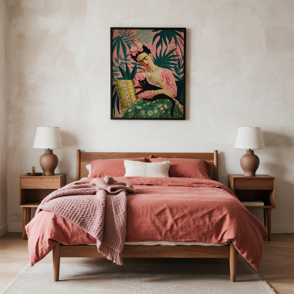 Famous Mexican Art portrait with soft botanical tones and emotional warmth.