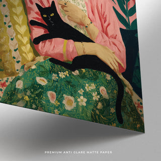 Famous Mexican Art wall print showing Frida Kahlo cradling a black cat.
