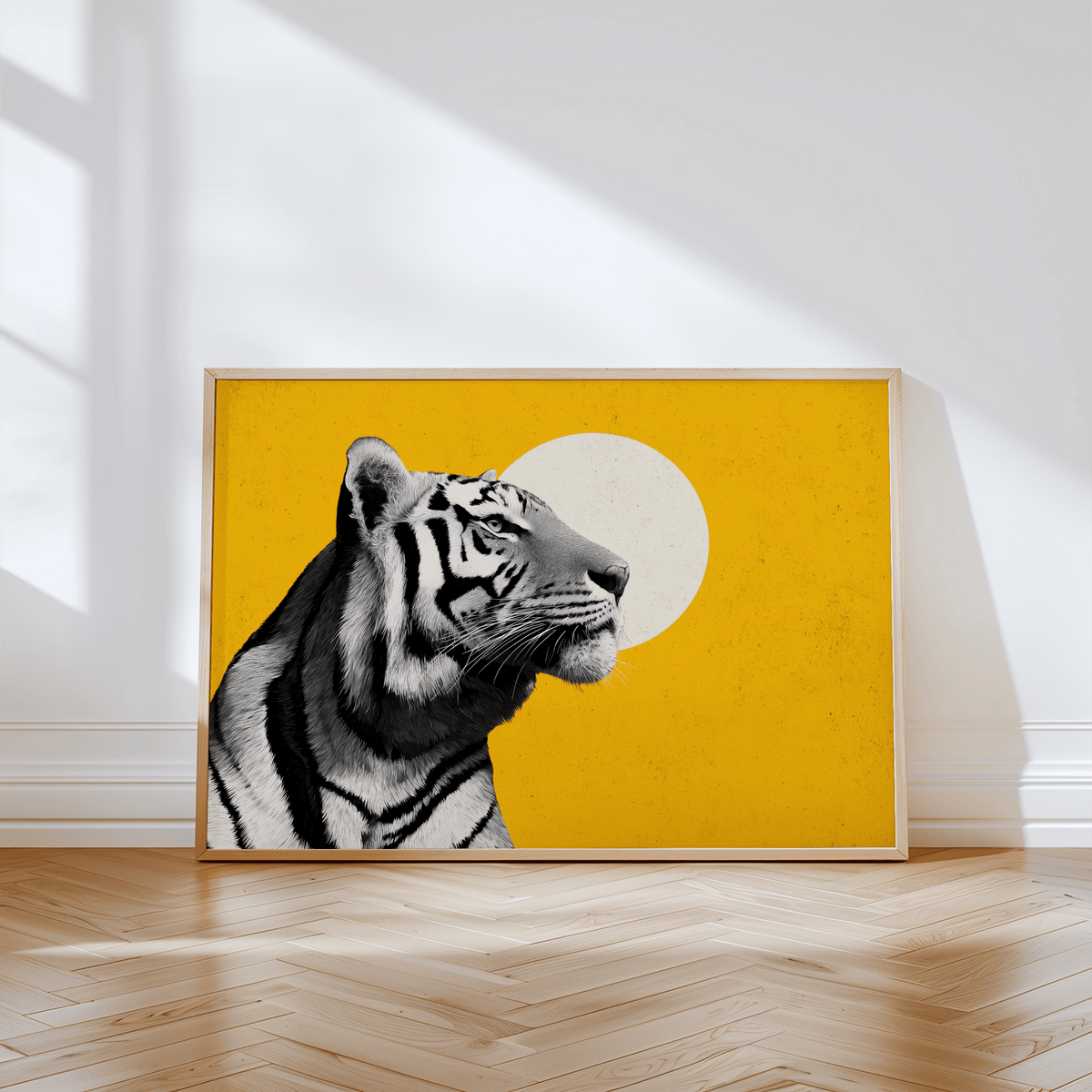 Landscape Tiger Wall Art with White and Beige background for office decor