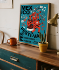 Mexican Festivity Art Print featuring bold MEXICO lettering and folk musicians