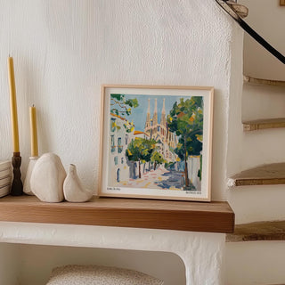 Travel Wall Art of European city architecture in soft Mediterranean light.
