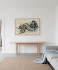 Modern Female Illustration print in Brown and Blue tones for contemporary hallway
