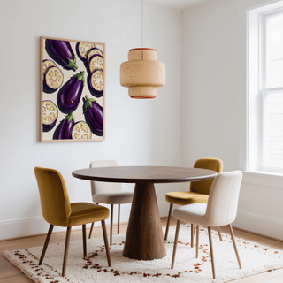 Aubergines Art Print with deep purple for dining room wall art style