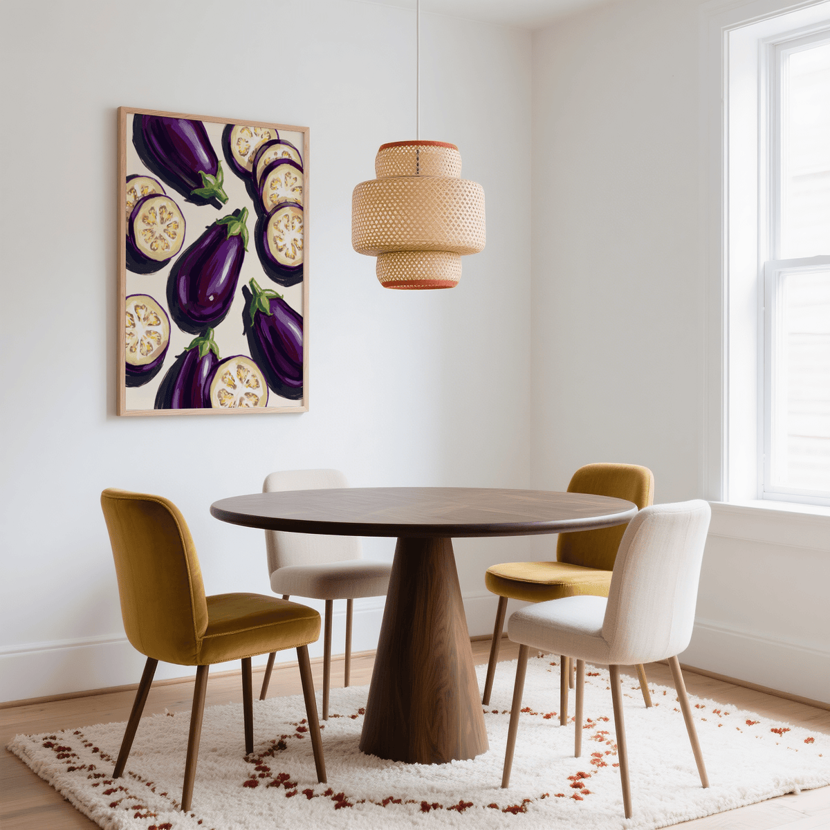 Aubergines Art Print with deep purple for dining room wall art style