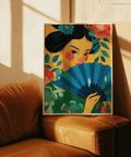Bright Multicolored Geisha Pop Art poster for office, pop art-inspired wall art