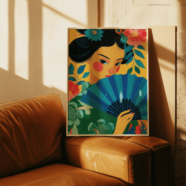 Bright Multicolored Geisha Pop Art poster for office, pop art-inspired wall art