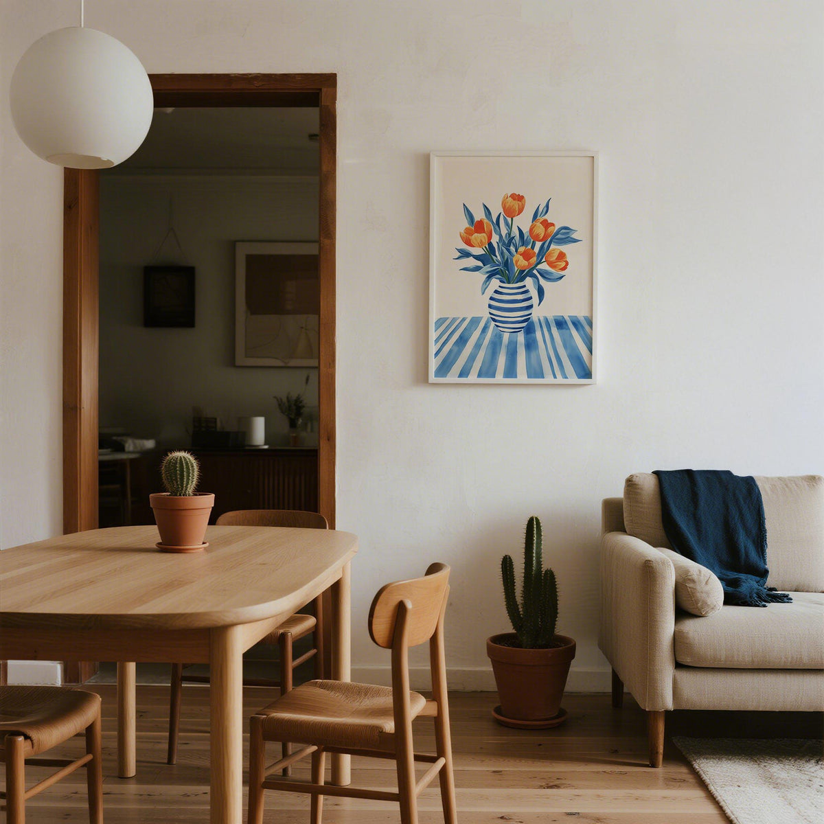 Tulip Wall Art print with modern floral design and warm-cool color contrast.