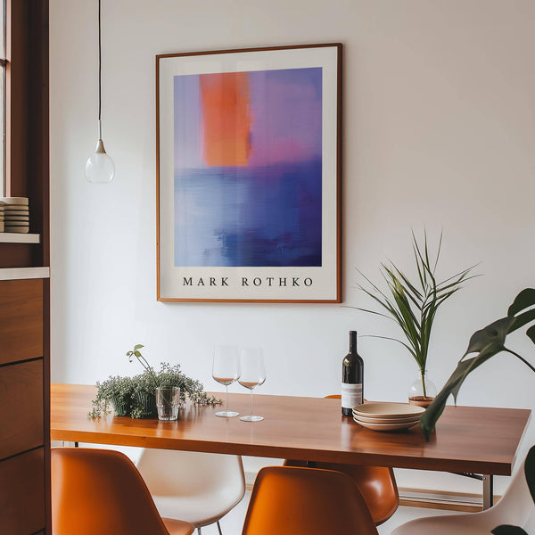 Close-up of vibrant color blocks in abstract Rothko art print