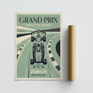 Circuit of Zurich Print wall art showing centered race car and sweeping track lanes