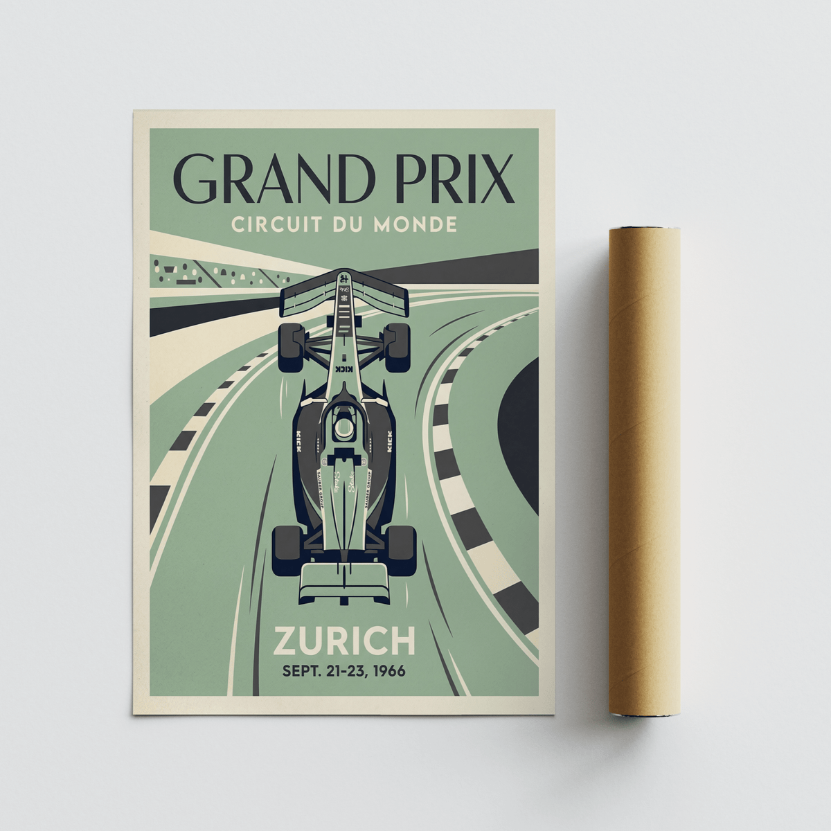 Circuit of Zurich Print wall art showing centered race car and sweeping track lanes