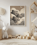 Teddy Bear Wall Art for Nursery using White, Beige tones for calming print