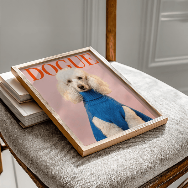 Dogue Poodle Print with blue detail and red text for pet lover's room
