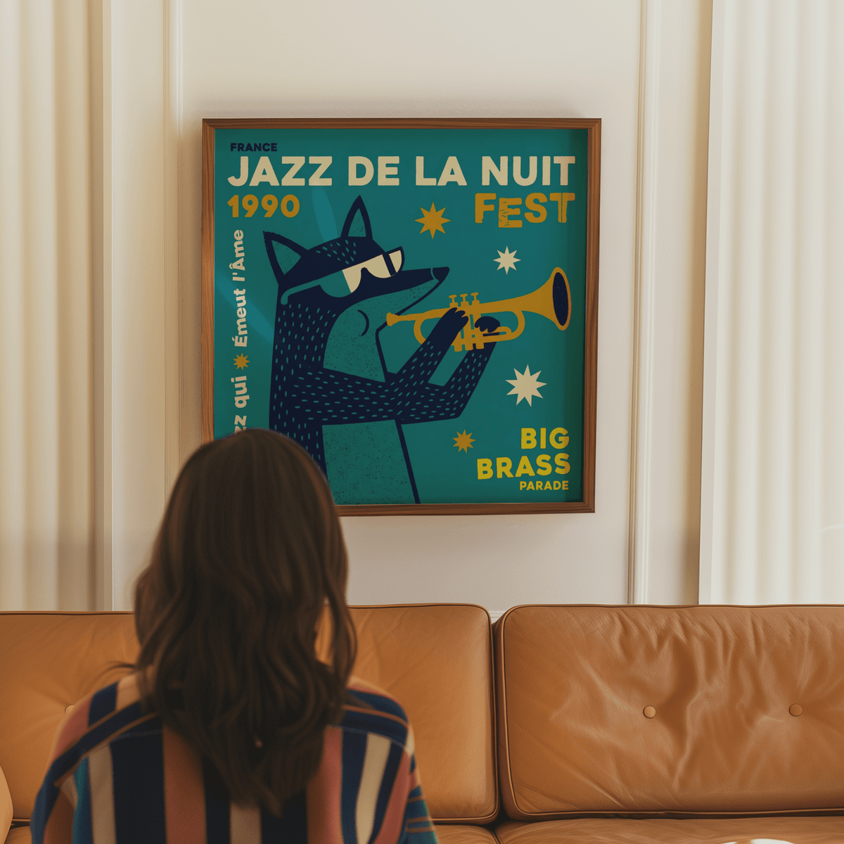 Jazz Festival Art Print in Blue, Green, and White for studio art print