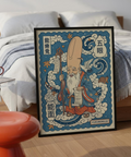 Illustrated Fukurokuju deity wall art print with tall head and long beard