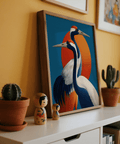 Large Birds Wall Art Orange and Blue print for dining room wall art