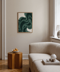Modern abstract Green Wavy Poster in green and beige for bedroom decor