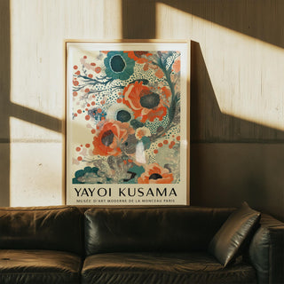 Modern teal and orange wall art with playful pattern and color contrasts