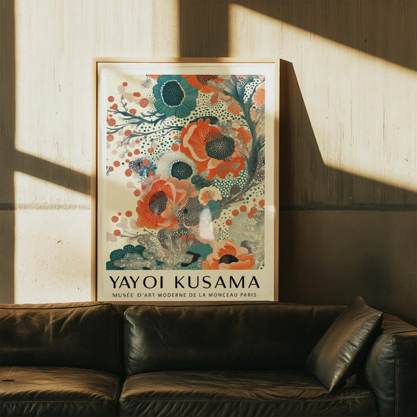 Modern teal and orange wall art with playful pattern and color contrasts