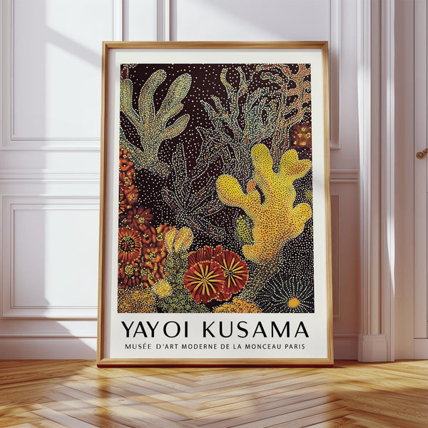 Coral reef art with warm earthy tones in a stylized sea composition.