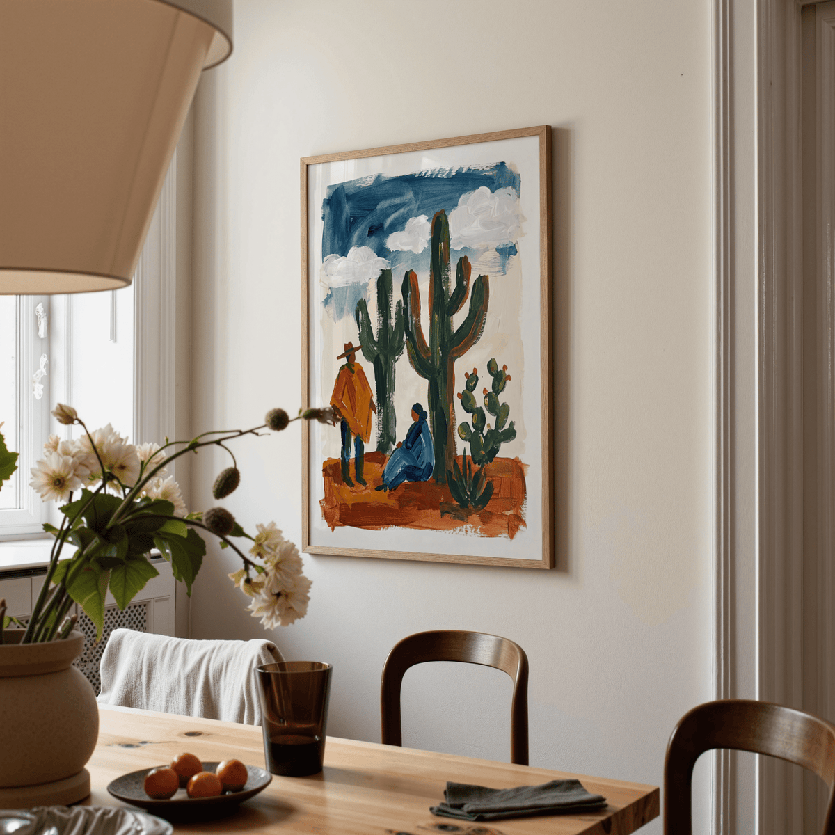 Desert Cactus Wall Art with Blue sky for dining room art print