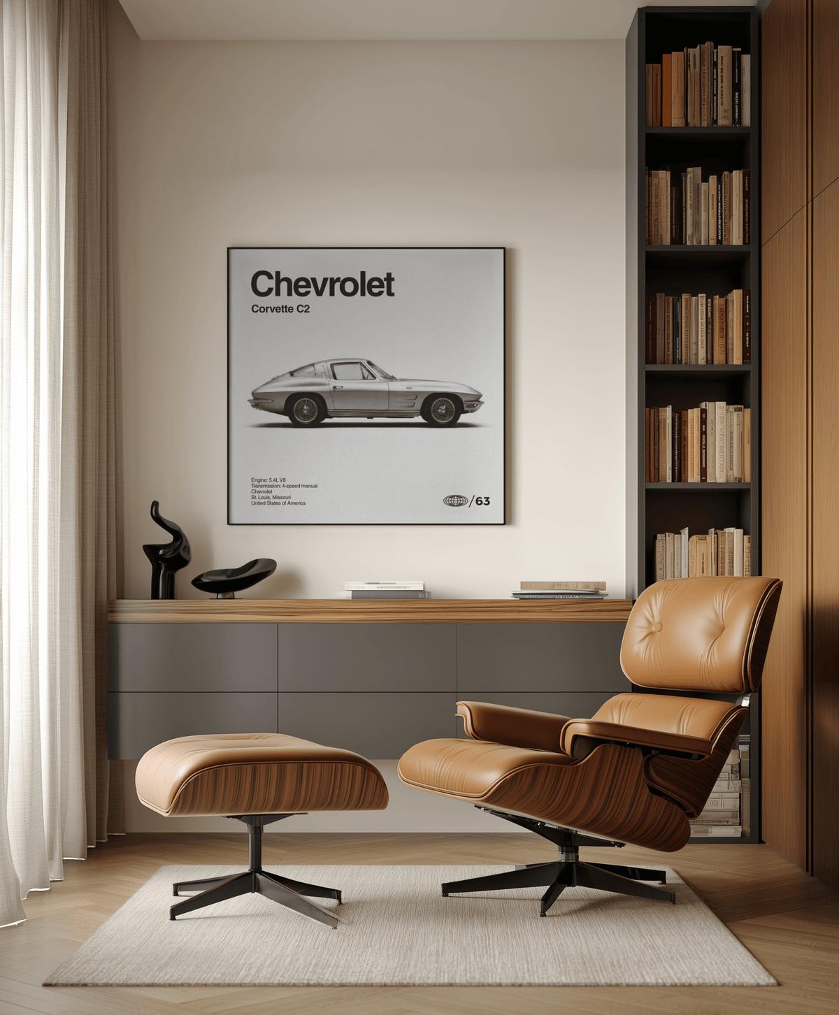Corvette Vintage Poster gray vintage print for game room wall