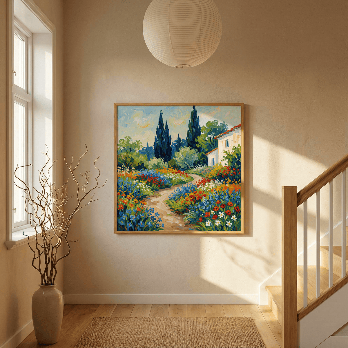 Vibrant Flower Art Print in a blend of blue and green for office wall art