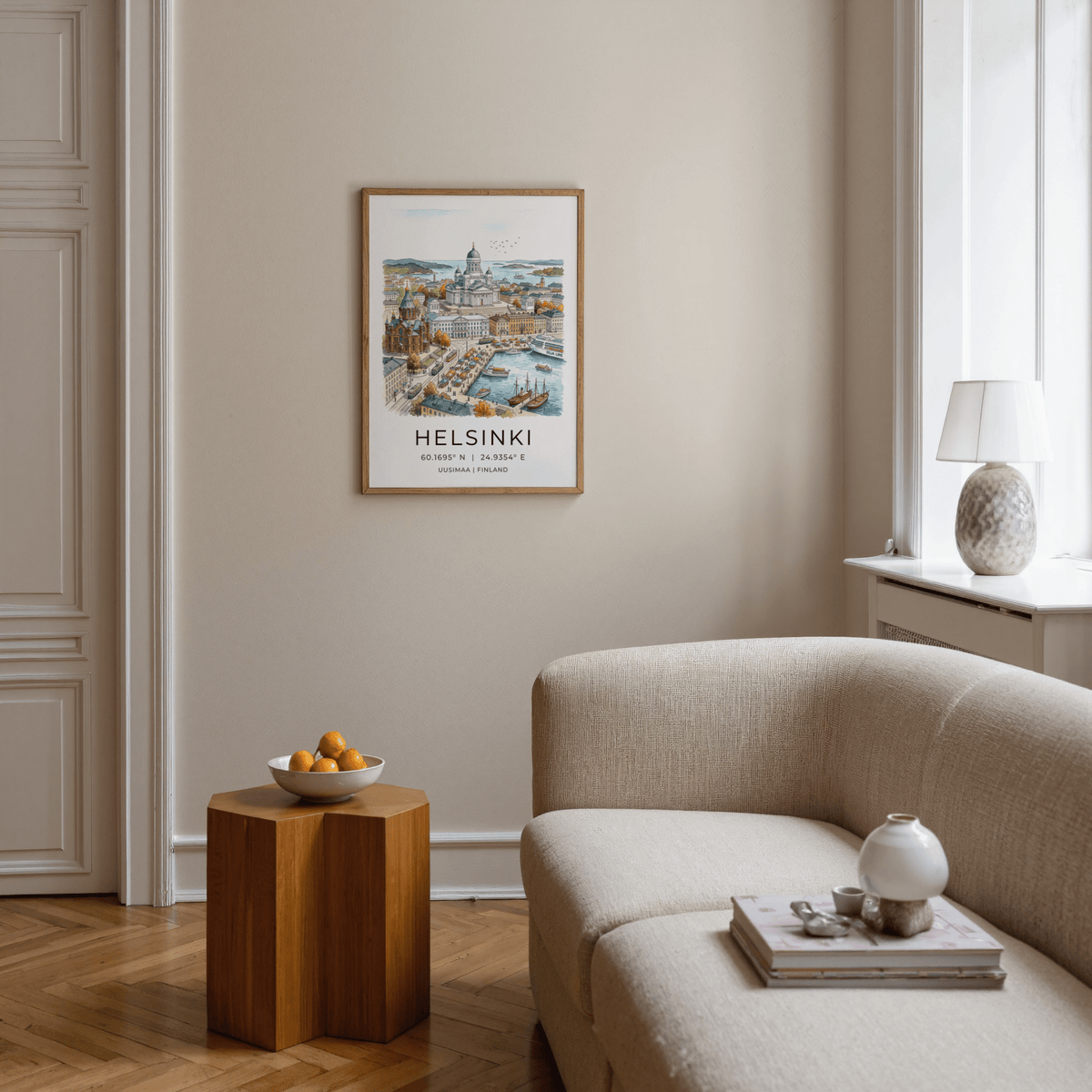 Close-up of Helsinki Cathedral domes in a Helsinki Watercolor Art Print poster