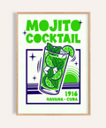 Mojito Cocktail Print in Blue and Green for kitchen wall art