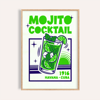 Mojito Cocktail Print in Blue and Green for kitchen wall art