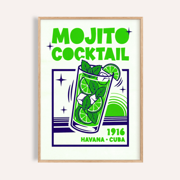 Mojito Cocktail Print in Blue and Green for kitchen wall art