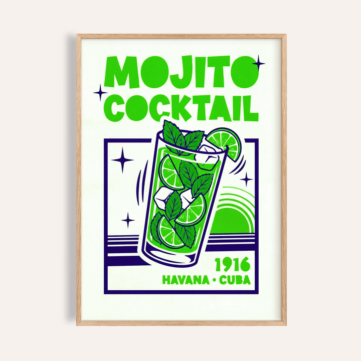 Mojito Cocktail Print in Blue and Green for kitchen wall art