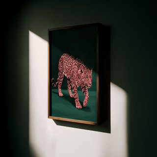 Contemporary Pink Leopard Wall Art, blend of pink, green, and black for hallway wall