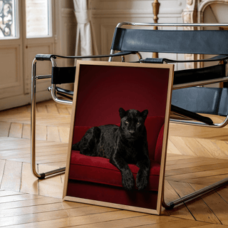 Luxury Panther Art poster with black panther, red accents for home office