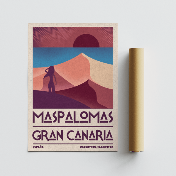 Poster showing silhouetted figure standing on red dune ridge at sunset