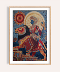 Indian Warrior Wall Art mosaic poster showing rider on lion with gold halo