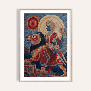Indian Warrior Wall Art mosaic poster showing rider on lion with gold halo