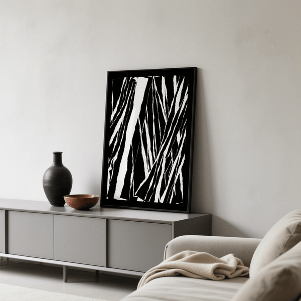 art black white abstract geometric design in black and white for dining area