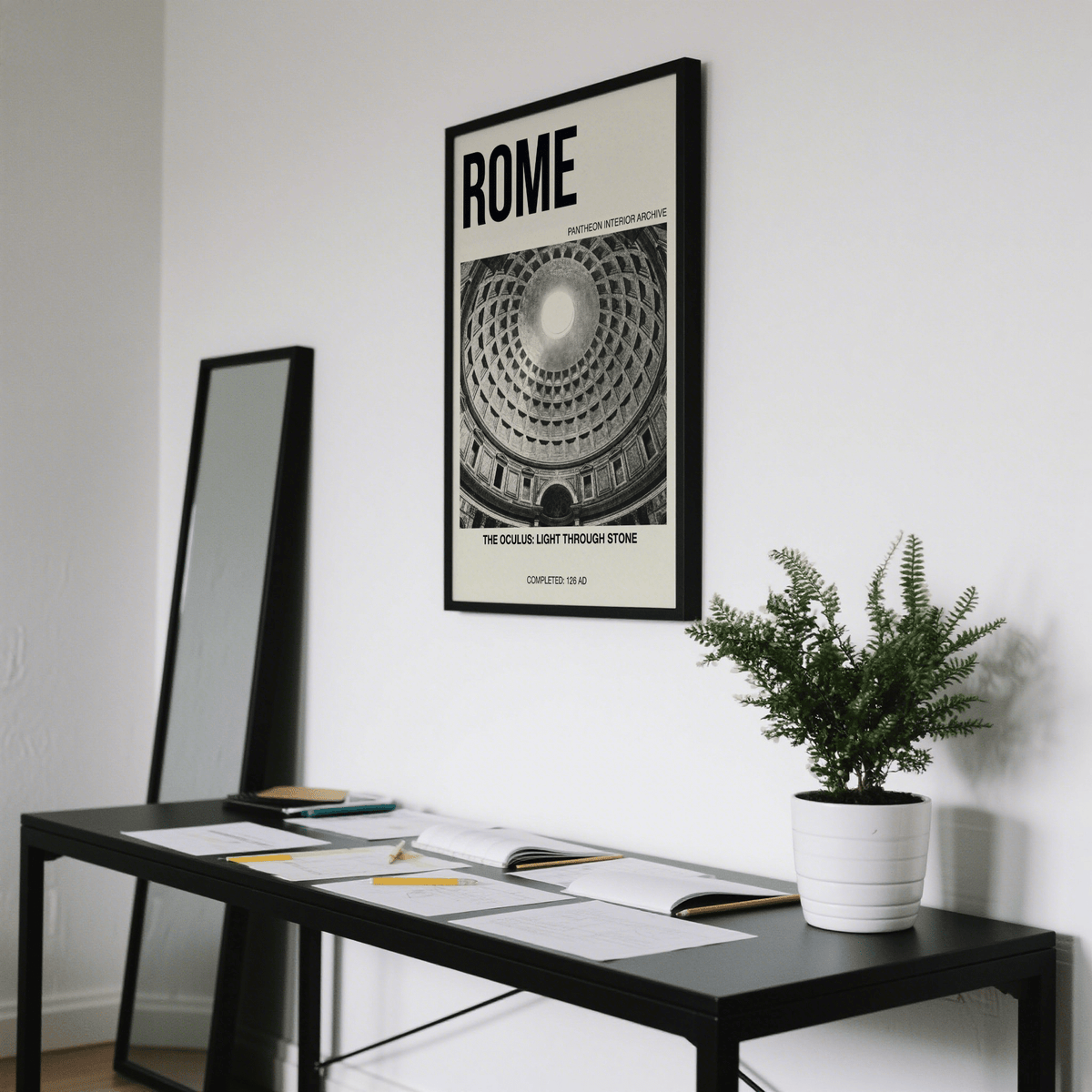 Centered oculus ceiling view print poster labeled Pantheon Interior Archive
