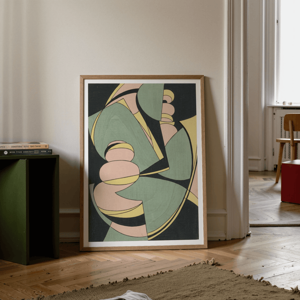 Abstract Geometric Art Print with Pink and Yellow details for living room decor