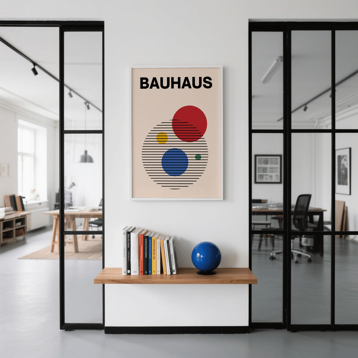 Red Blue Beige Abstract Circle Wall Art, print for entryway