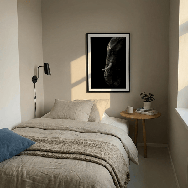 Wildlife Photography Art image capturing elephant texture and forward tusks in monochrome