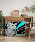 Retro Fox Art Print with striking Blue and Gray palette for hallway