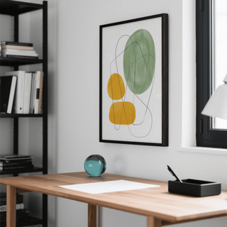 Yellow and Green Print with modern green and yellow design, hallway, poster
