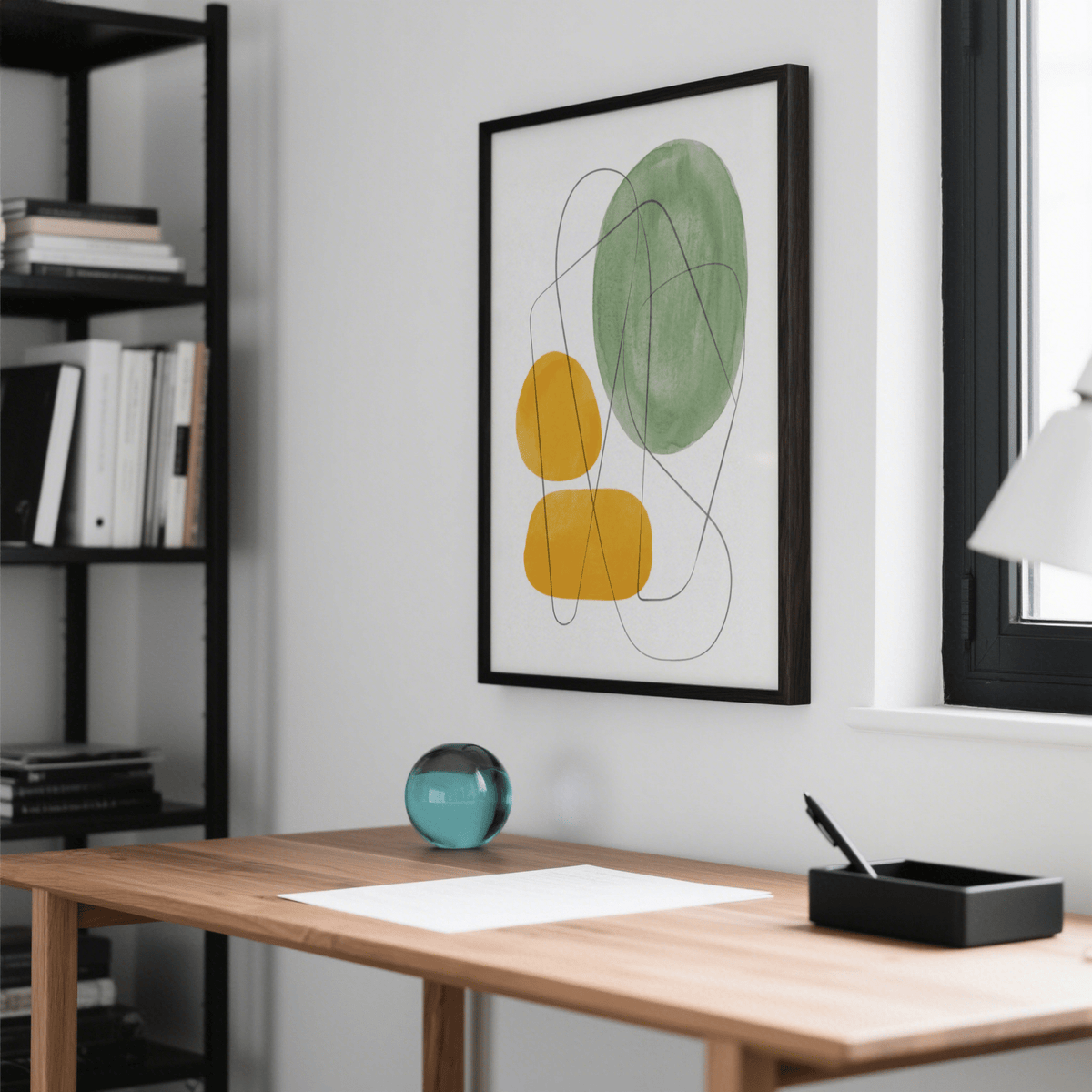 Yellow and Green Print with modern green and yellow design, hallway, poster