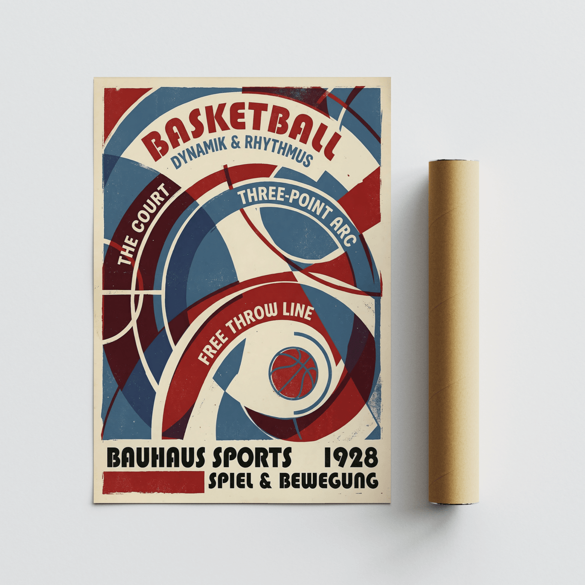 Vintage-inspired basketball wall graphic using distressed ink and structured headlines